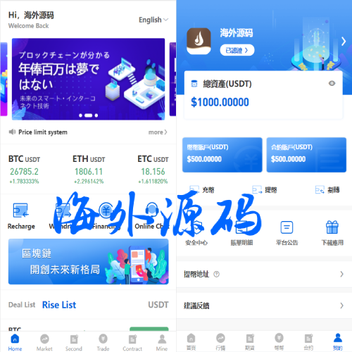 多语言区块链交易所/币币合约秒合约交易/质押理财