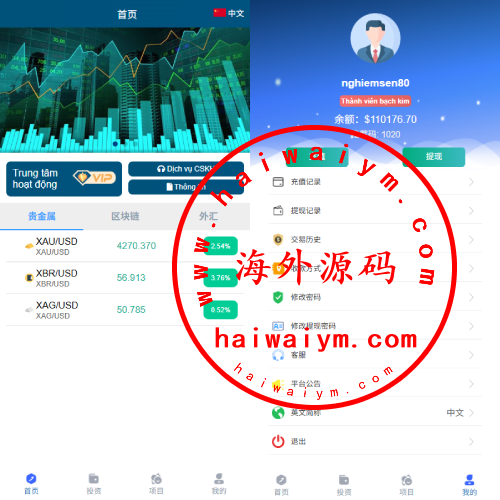 多语言微交易/贵金属外汇虚拟币微盘源码/越南时间盘